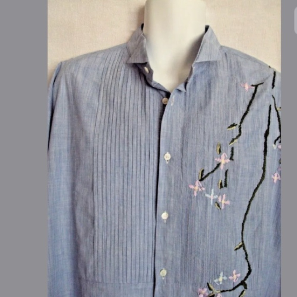 ROBERTO CAVALLI  Light Blue Denim Tuxedo Shirt Size 54